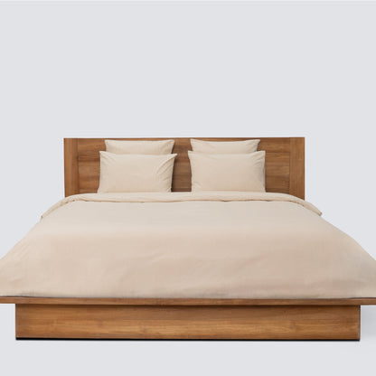 Bomuld sengesæt beige/hvid