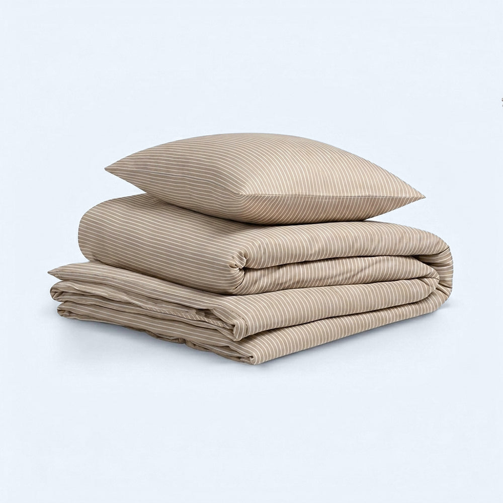 Bomuld sengesæt beige/hvid