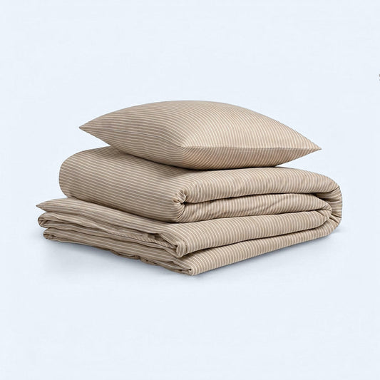 Bomuld sengesæt beige/hvid